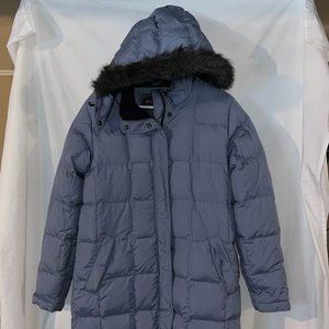 Womens EDDIE BAUER WeatherEdge Down Insulated Faux Fur Hood Parka Puffer Coat M